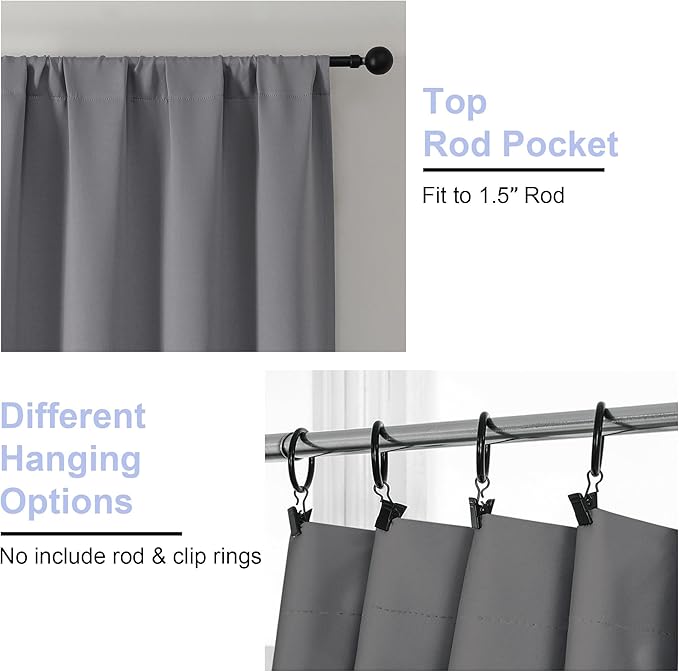 Simplebrand Ava Light Grey Short 36 Inches Blackout Curtain 2 Panels Set - Image 3