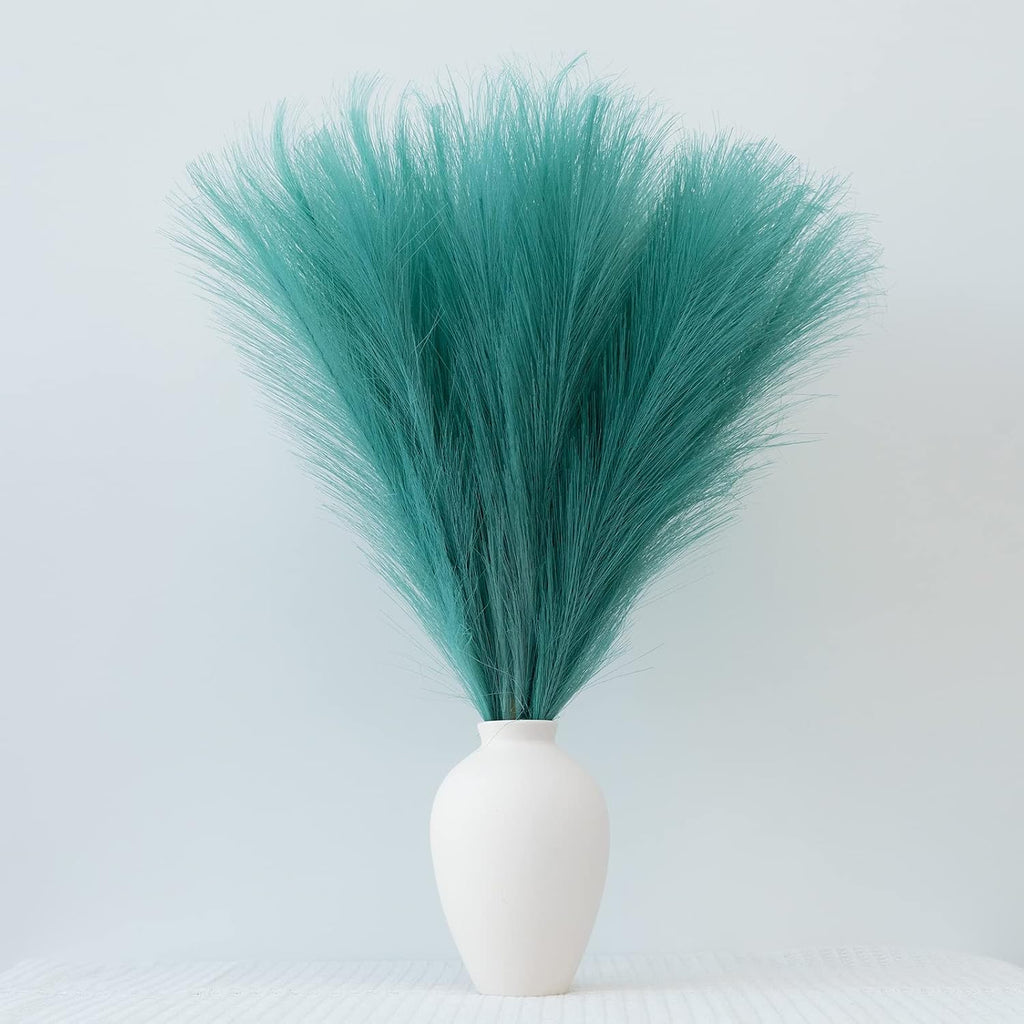 Pampas Grass Decor, Fluffy Faux Pampas Grass 6 Stem 18"/45cm Pompous Grass Small Flower Arrangement and Vase Filler for Boho Home Wedding Decoration (Lake-Green)