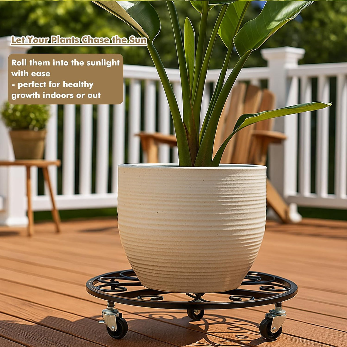 4 Pack Plant Caddy with Wheels 18 Inch Rolling Plant Stand for Large Plants Heavy Duty Plant Rollers Metal Plant Dolly Rustproof Planter Stand Wrought Iron Plant Stands Flower Cart Outdoor