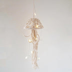 Macrame Wall Hanging,Jellyfish Dream Catcher with Star Lights,Bohemian Woven Wall Art Decor Beautiful Apartment Dorm Room Door Decoration (White)