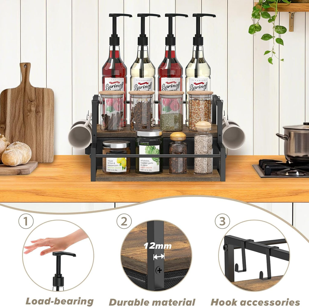 Coffee Syrup Organizer for Countertop, 2-Tier Coffee Bar Organizer
