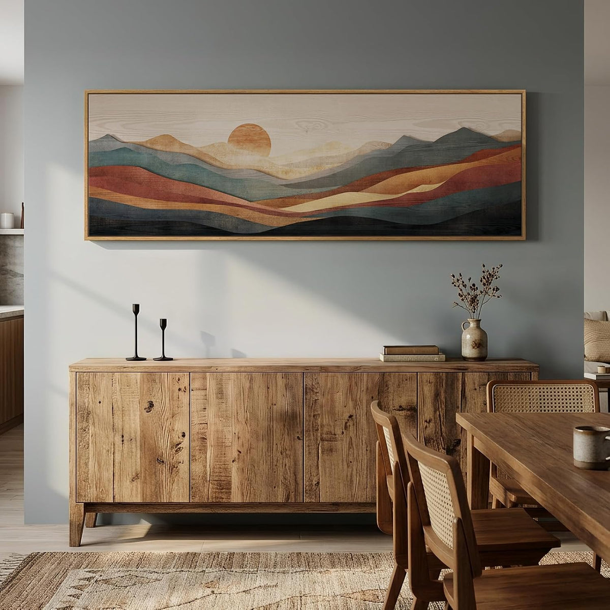 Large Framed Colorful 3D Wood Mountain Wall Art for Bedroom, 1 Piece
