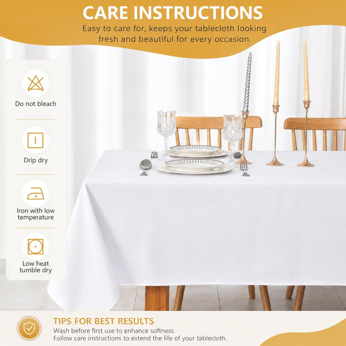 2-Pack 60x102 inch White Table Cloths, Solid Stain and Wrinkle Resistant Oblong Tablecloth, Premium Plain Weave Polyester Fabric Rectangle Table Linen Covers for Hotel, Wedding
