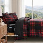 MaiRêve Plaid Queen Comforter Set Red Black 7 Pieces Bed in a Bag