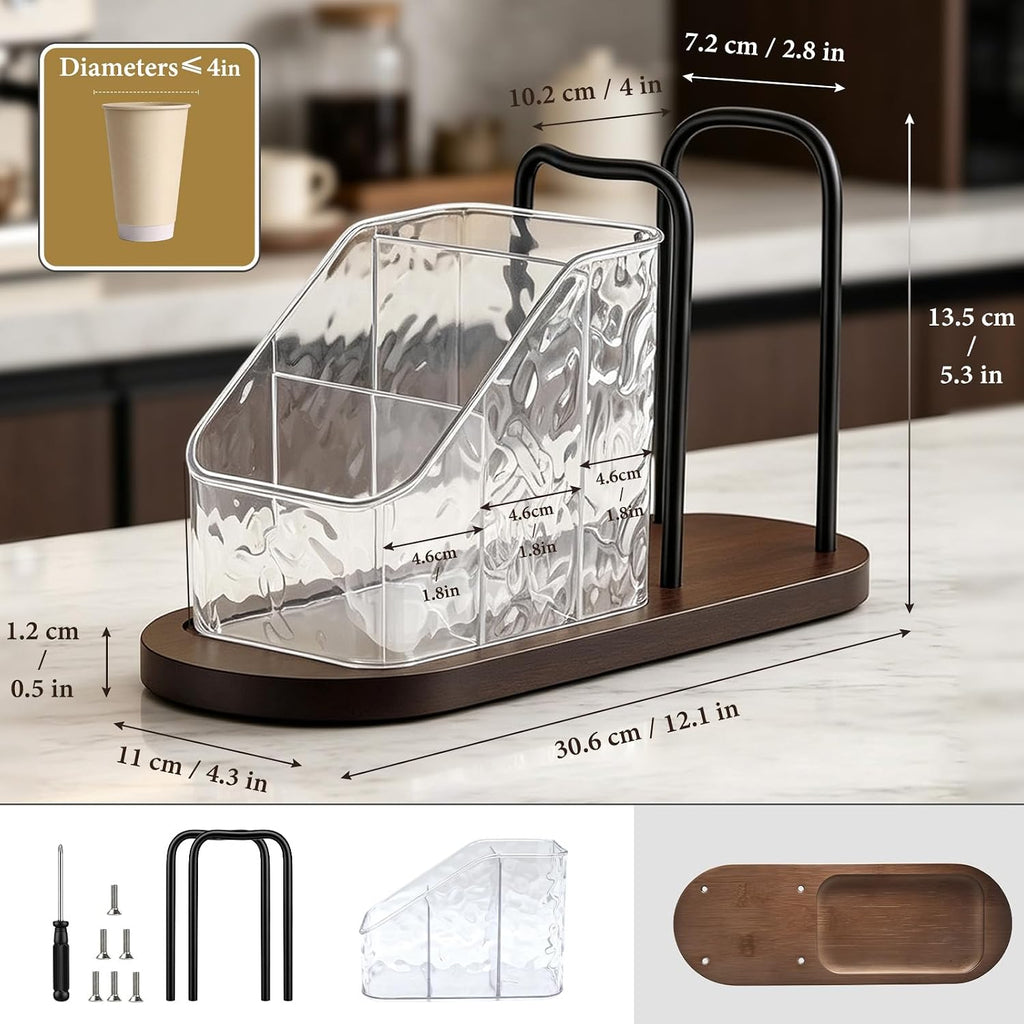 Coffee Station Organizer Caddy with Wood Base, Coffee Bar Accessories