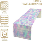 Mermaid Scales Table Runner Sea Theme Magic Blue Purple Pink Watercolor Scales Pattern Printed Linen Table Runner for Home Kitchen Dining Table Decoration,13x108 Inch