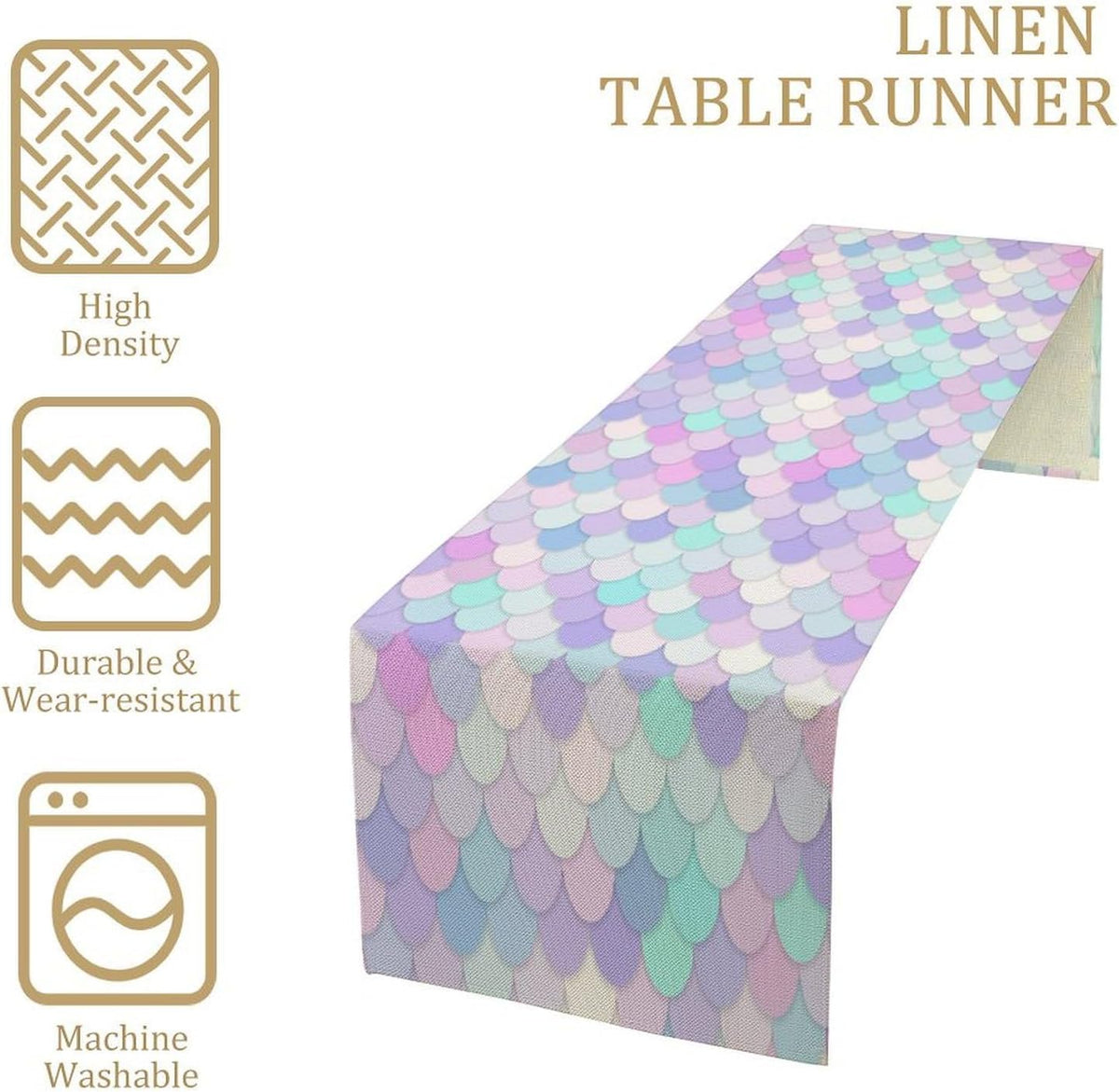 Mermaid Scales Table Runner Sea Theme Magic Blue Purple Pink Watercolor Scales Pattern Printed Linen Table Runner for Home Kitchen Dining Table Decoration,13x108 Inch