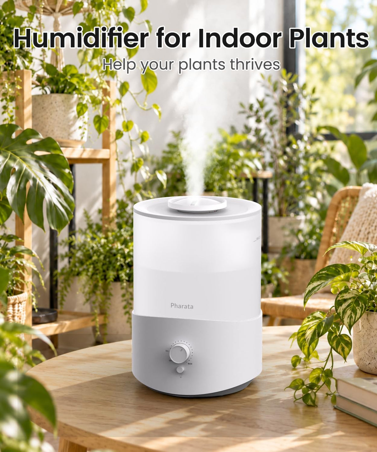 Pharata Humidifiers for Bedroom Large Room, 2.5L Cool Mist Humidifier with Essential Oil Diffuser, Top Fill Humidifier for Baby, Home, Plant, Ultrasonic Humidification for whole house, Auto Shut-Off