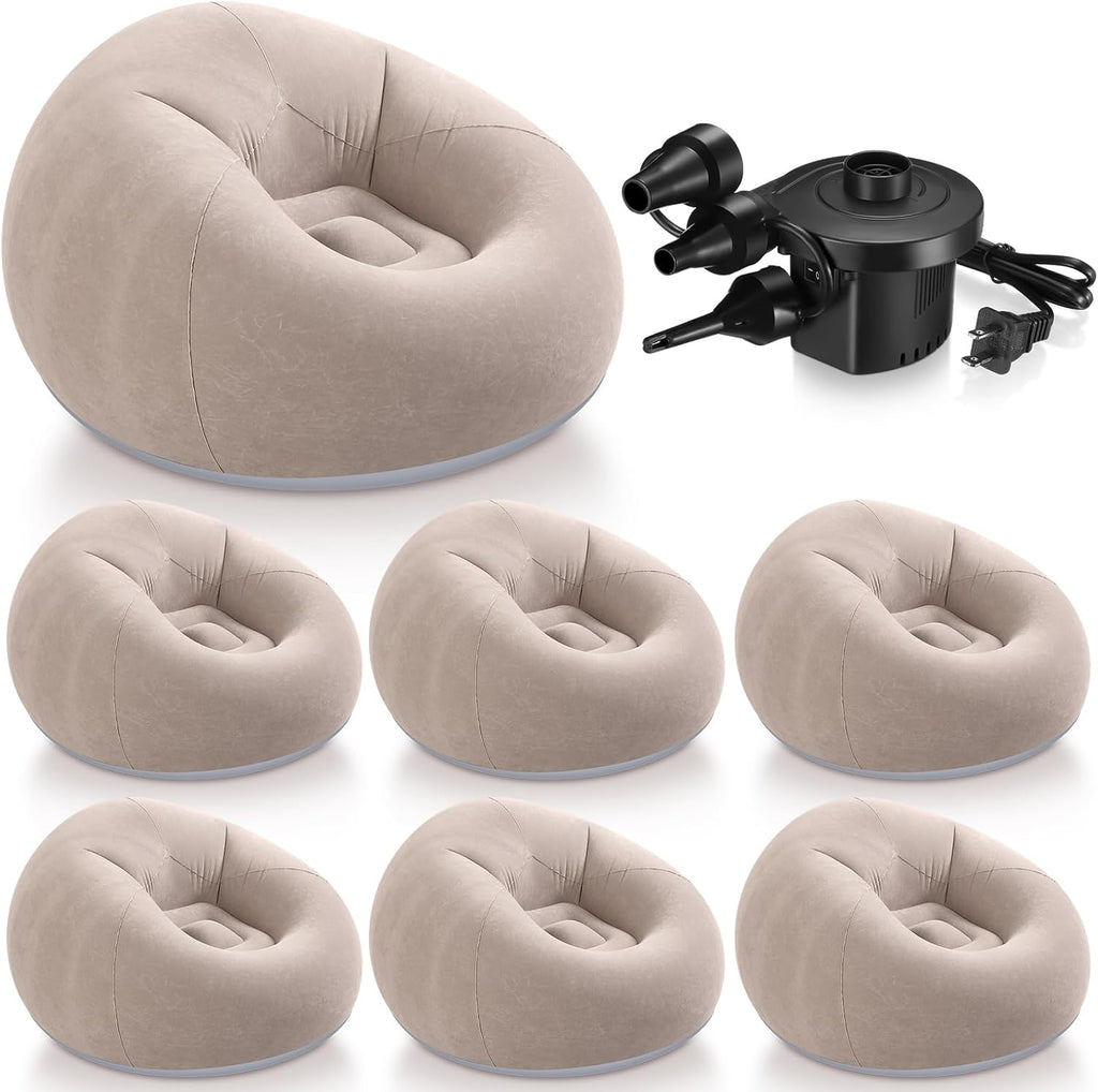 Realspring 6 Pcs Inflatable Bean Bag Chairs, Electric Air Pump, Coffee