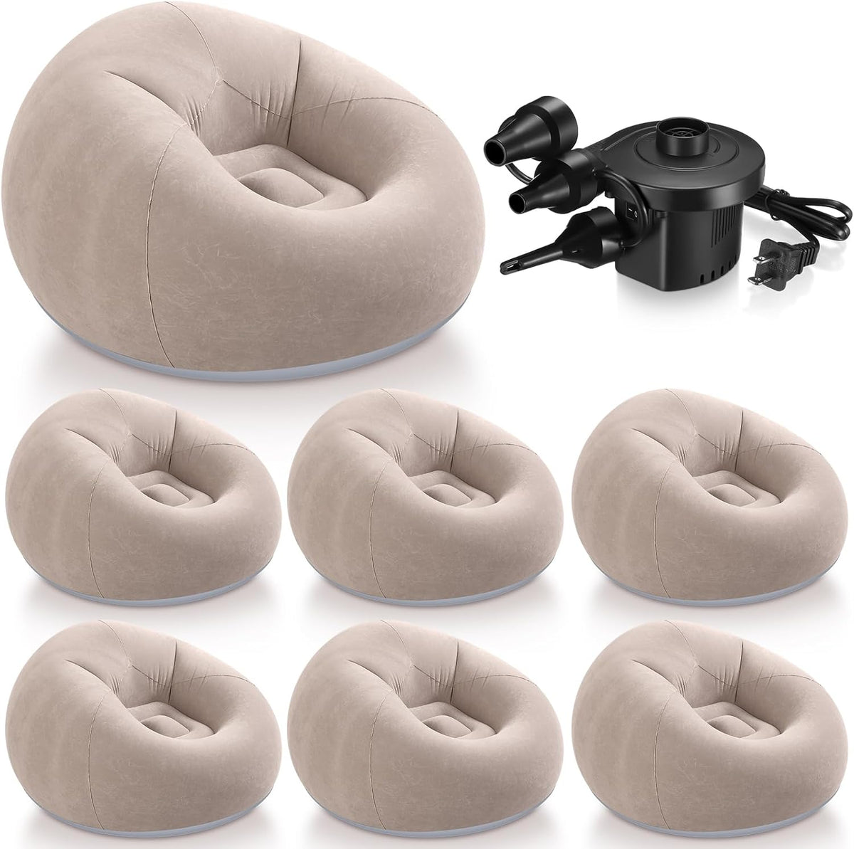 Realspring 6 Pcs Inflatable Bean Bag Chairs, Electric Air Pump, Coffee
