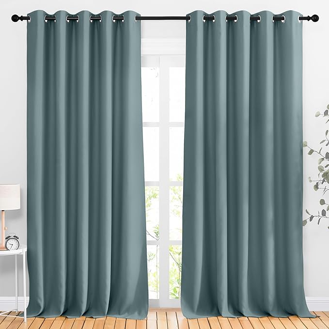 NICETOWN Greyish Blue Room Darkening Curtains 90 inch Length by NICETOWN
