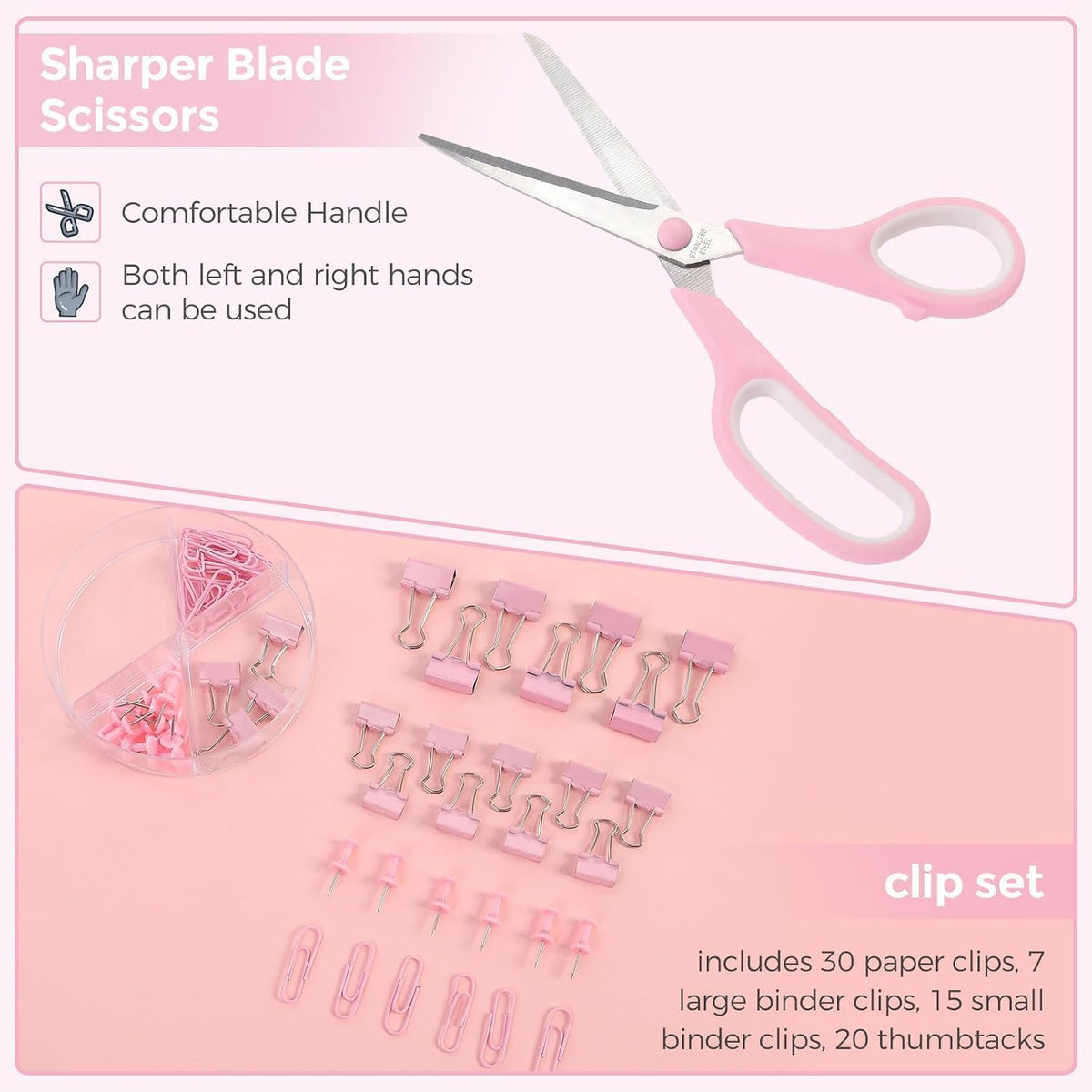 SKYDUE 10 Pcs Pink Desk Accessories, Pink Office Supplies Set