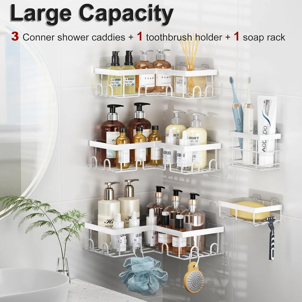 Corner Shower Caddy 5 Pack Adhesive Stainless Steel Organizer White