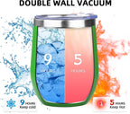 12oz/4 Pack Wine Tumbler Glasses with Lid Stemless Double Wall Vacuum Stainless Steel Travel Tumbler Keeping Cold & Hot for Wine,Coffee,Cocktails,Christmas Drinks-Family and Gifts(Multi color-10)