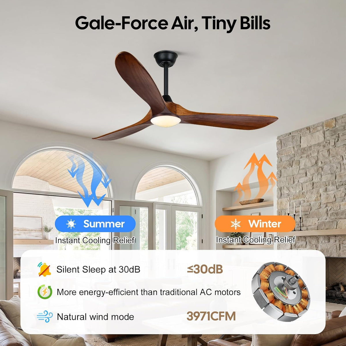 36" Small Ceiling Fan with Light and Remote, Modern Farmhouse style
