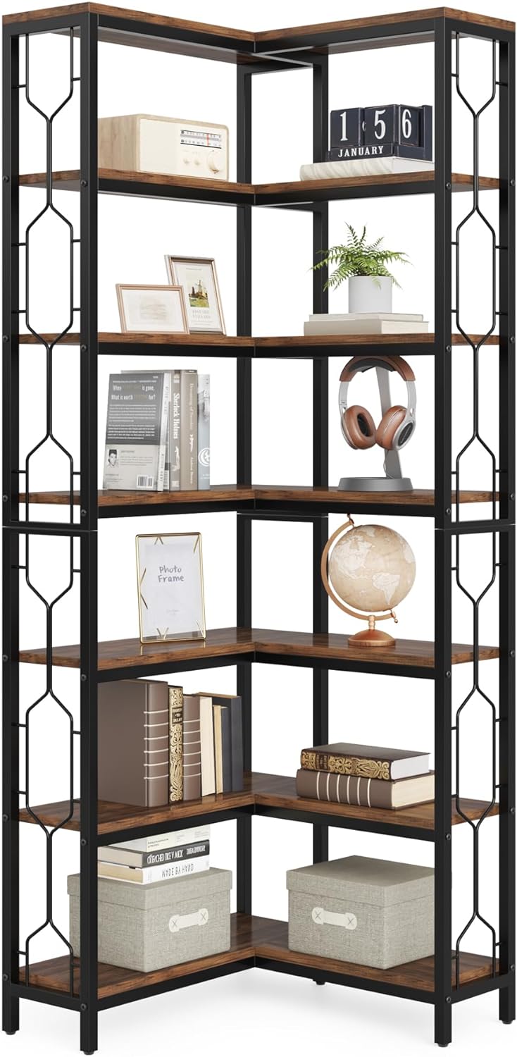 Tribesigns Corner Shelf, 7-Tier Industrial Corner Bookshelf and Bookcase