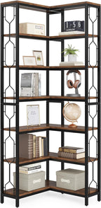 Tribesigns Corner Shelf, 7-Tier Industrial Corner Bookshelf and Bookcase