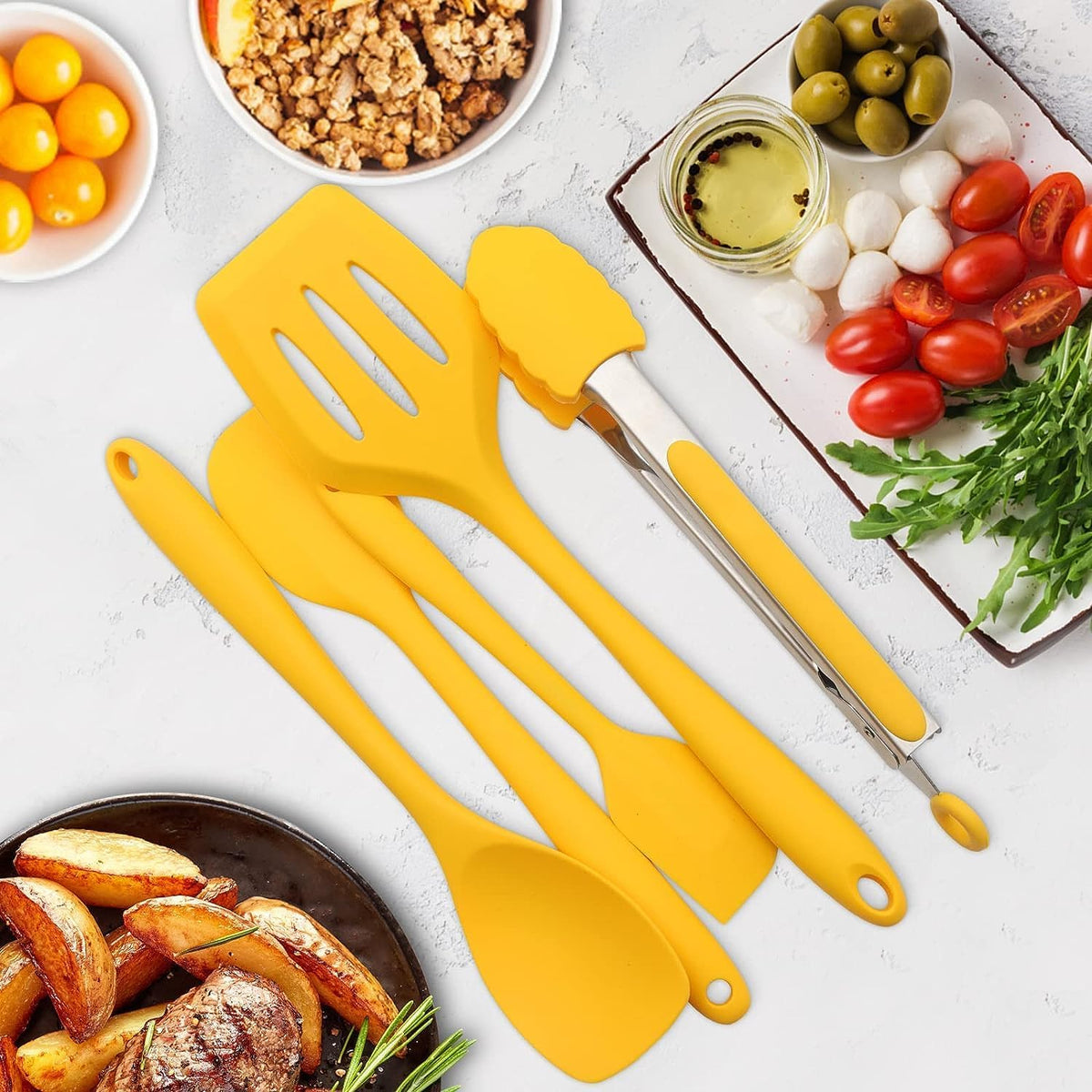11 PCS Cooking Kitchen Utensils Set, Yellow Silicone Utensils Set