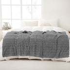 Puncuntex Grey Throw Blanket 50"×60" inches Fuzzy 3D Jacquard Decorative - Image 3
