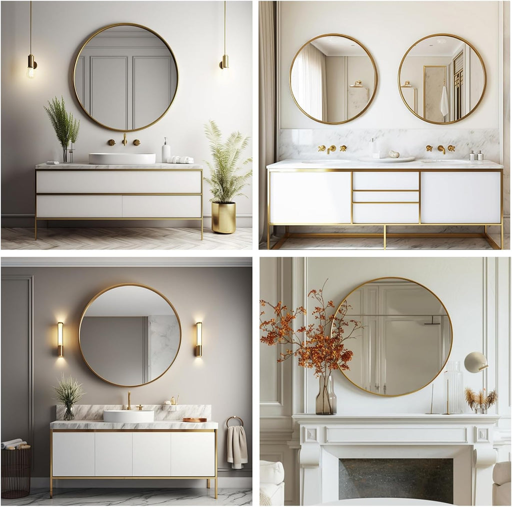 Sunniry Gold Round Mirror, 24 inch Circle Mirror, Brushed Gold Metal Frame