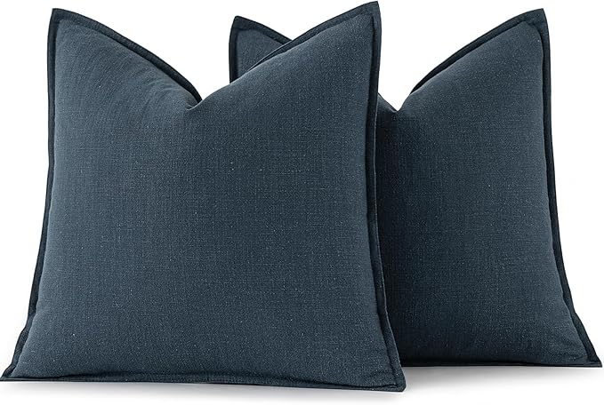 MIULEE Decorative Linen Pillow Covers 16x16 Inch Navy Blue ​Boho Farmhouse​ - Image 6