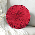 HIG Set of 2 Red Ruched Velvet Round Throw Pillows – 14.5’’ Decorative Pillows - Image 2