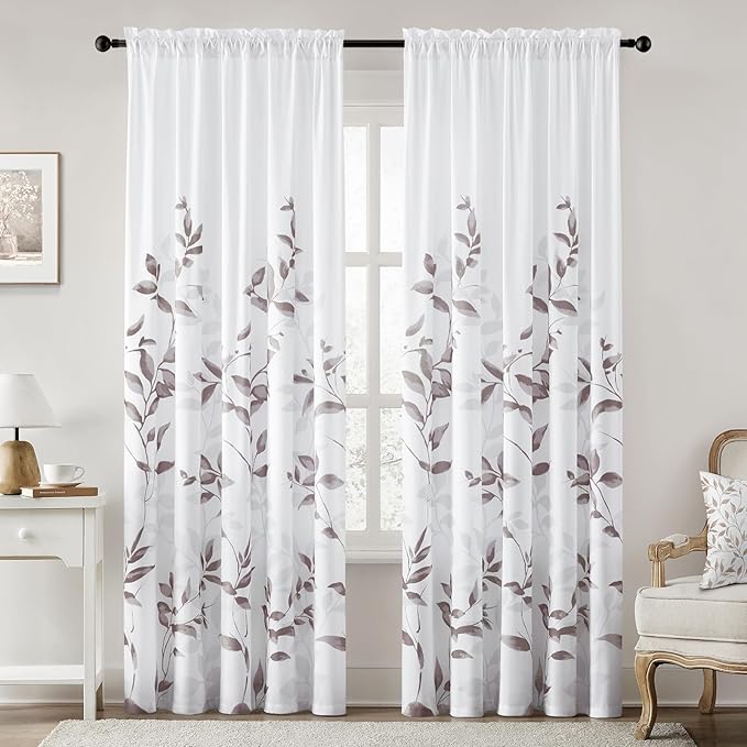 HOMEIDEAS Non-See-Through Dry Rose and White Privacy Sheer Curtains 52 X 96 by HOMEIDEAS