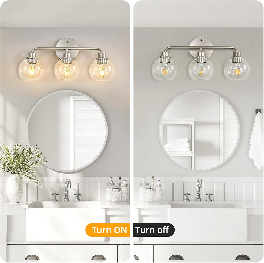 3 Light Bathroom Vanity Light Fixtures, Brushed Nickel Vanity Lights