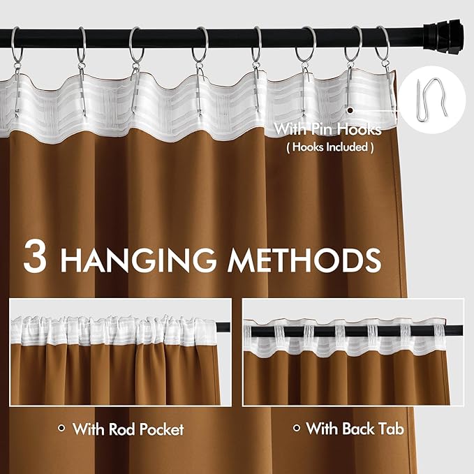 MIULEE Golden Brown Back Tab Blackout Curtains 120 Inch Long 2 Panels Set - Image 3