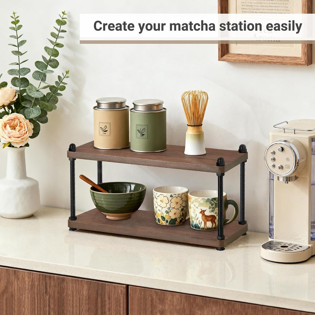 Mkono Coffee Station Organizer, 2 Tier Mug Shelf Coffee Bar Accessories
