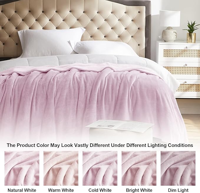 KMUSET Fleece Blanket Throw Size Pink Lightweight Super Soft Cozy Luxury Bed - Image 5