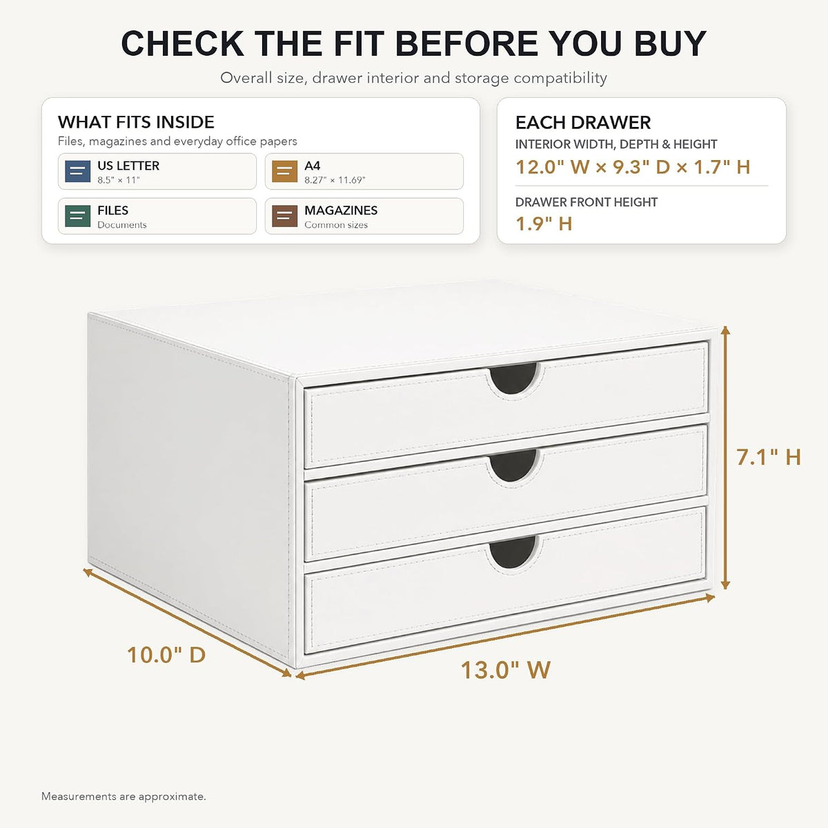 Document Organizer, 3-Drawer File Cabinet Document Storage Box, Office Desktop Filing Organizer, White