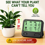 4-in-1 Soil Moisture Meter for Plants ,Soil Temperature /Moisture /Sunlight Time, Large Screen, Garden Soil Tester for Lawn, Farm, Houseplants，Wireless Indoor/Outdoor Plant Water Meter (Dark Black)