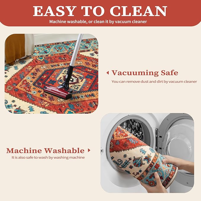 SERISSA Boho Rugs for Entryway, 2x3 Orange Entryway Rug Non-Slip Washable Small - Image 2