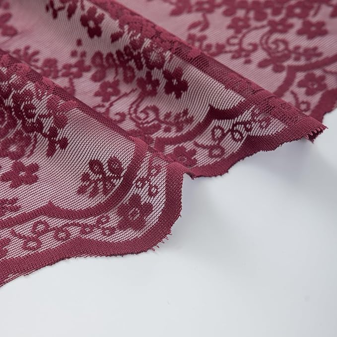 YJ YANJUN Vintage Lace Curtains 54 Inch Length-Victorian Floral Pattern Red - Image 3