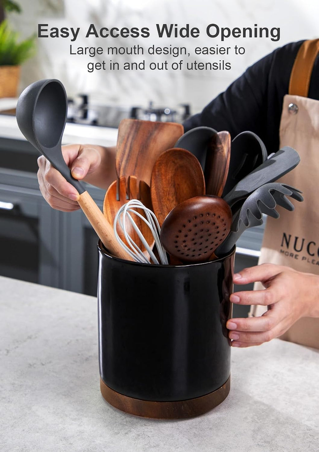 Ceramic Rotating Kitchen Utensil Holder for Countertop, 7.2'' Black