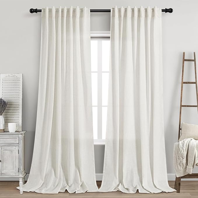 Nanspring Beige White Linen Curtains by Nanspring