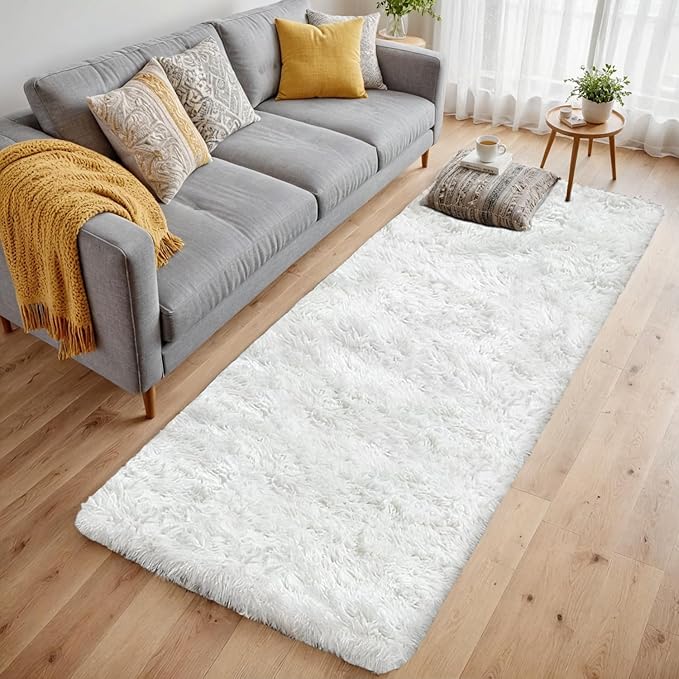 2x6 Bedside Area Rugs for Bedroom: Soft Fluffy Shag White Rug for Hallway - Image 2