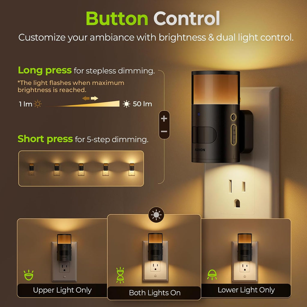 AUVON Plug in Night Light with Gradient Glow, Motion & Dusk to Dawn Sensor