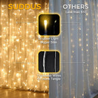 suddus Curtain Lights for Bedroom, 200 Led Hanging String Light Outdoor, Fairy Curtain Lights Indoor for Christmas, Dorm, Wall, Backdrop, Window, Wedding, Party, Birthday Decor, Warm White