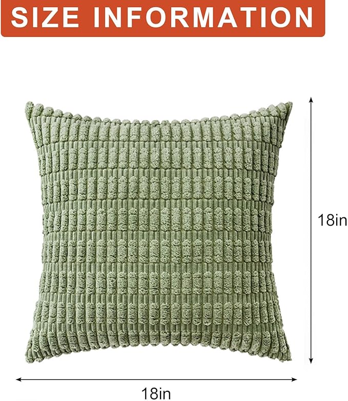 Pack of 2 Corduroy Decorative Throw Pillow Covers 18x18 InchSoft Boho Striped - Image 7