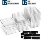 12 Pack LARGE Multi-Use Clear Storage Bins, Pantry Kitchen Organizer Bins