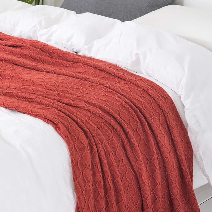 BOURINA Rust Throw Blanket 60x80 Inches Throw Textured Solid Soft Sofa Throw - Image 4