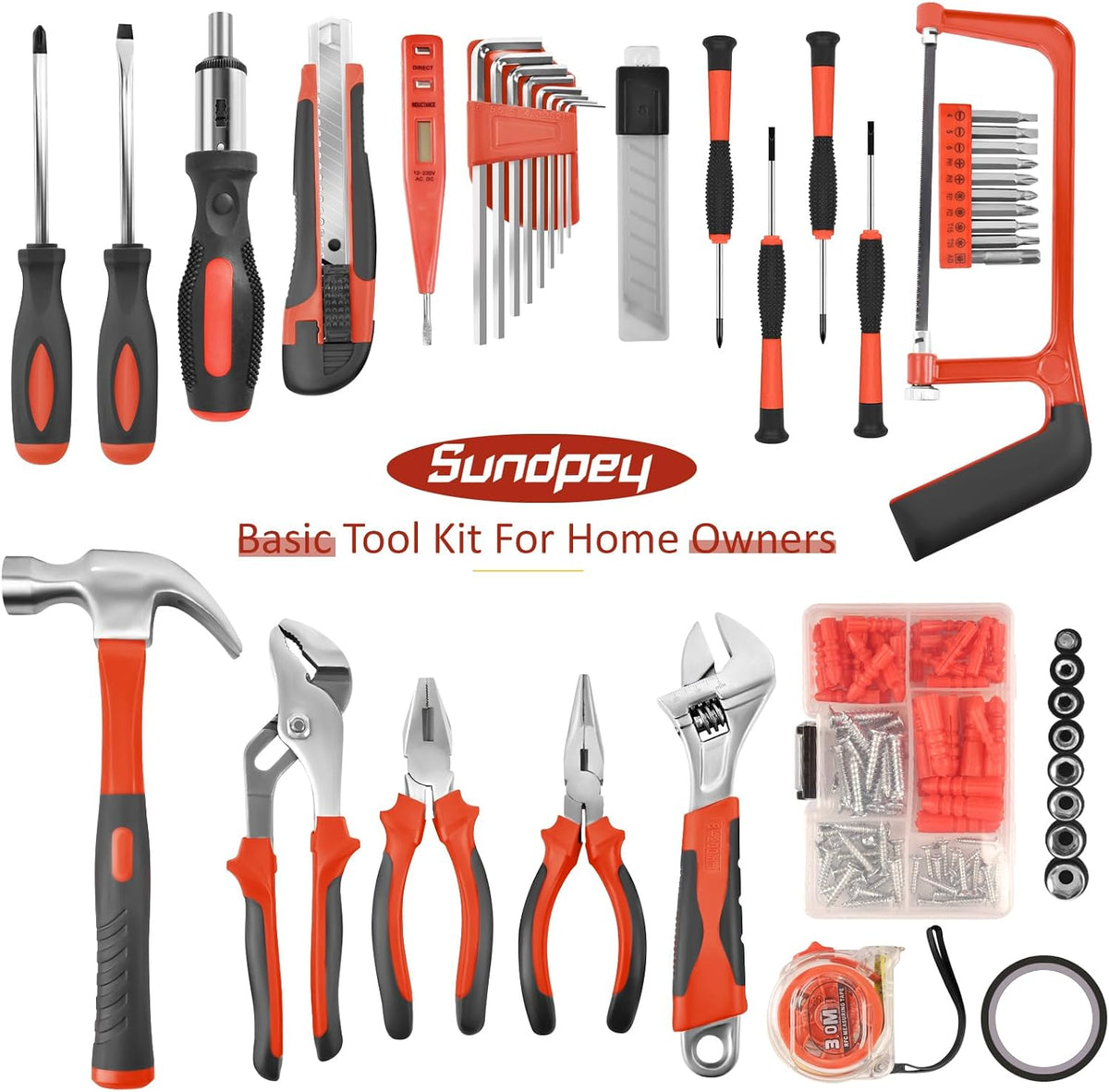 Sundpey 206 & 148 Pcs Tool Kit - Portable Complete Home and Auto Repair Tool Set Blue & Red