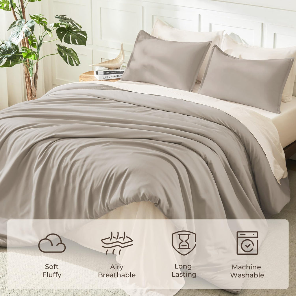 Litanika Queen Comforter Set, 3 Pieces Lightweight Solid Bed Set