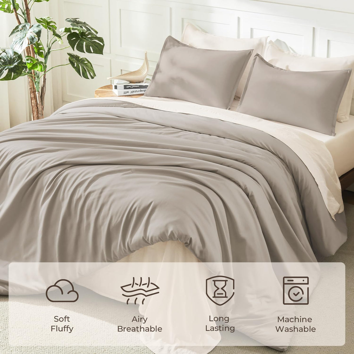 Litanika Queen Comforter Set, 3 Pieces Lightweight Solid Bed Set