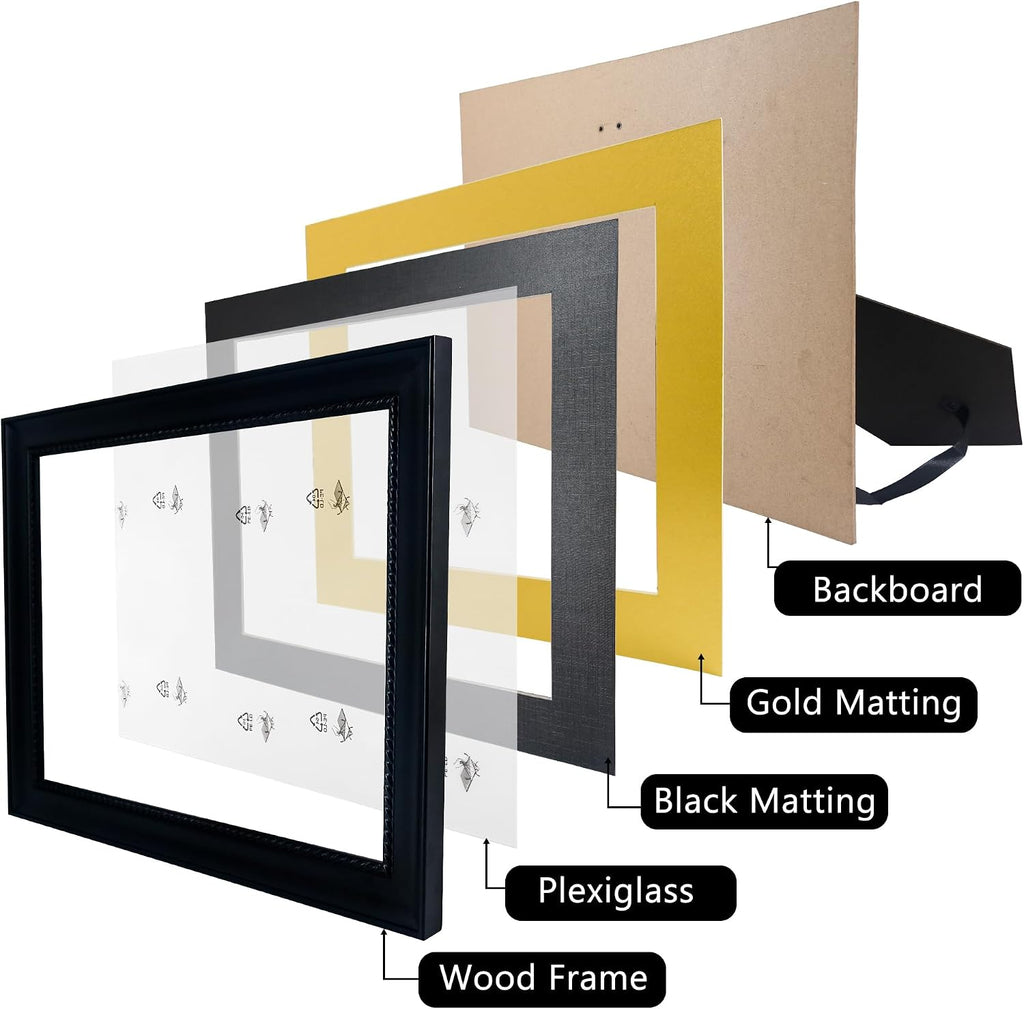 GMFrames 8.5x11 Diploma Degree Frame with Mat or Display 11x14 Certificates without Mat,Solid Wood,Black Finish with Intricate Black Rope Detail,UV Protection Acrylic