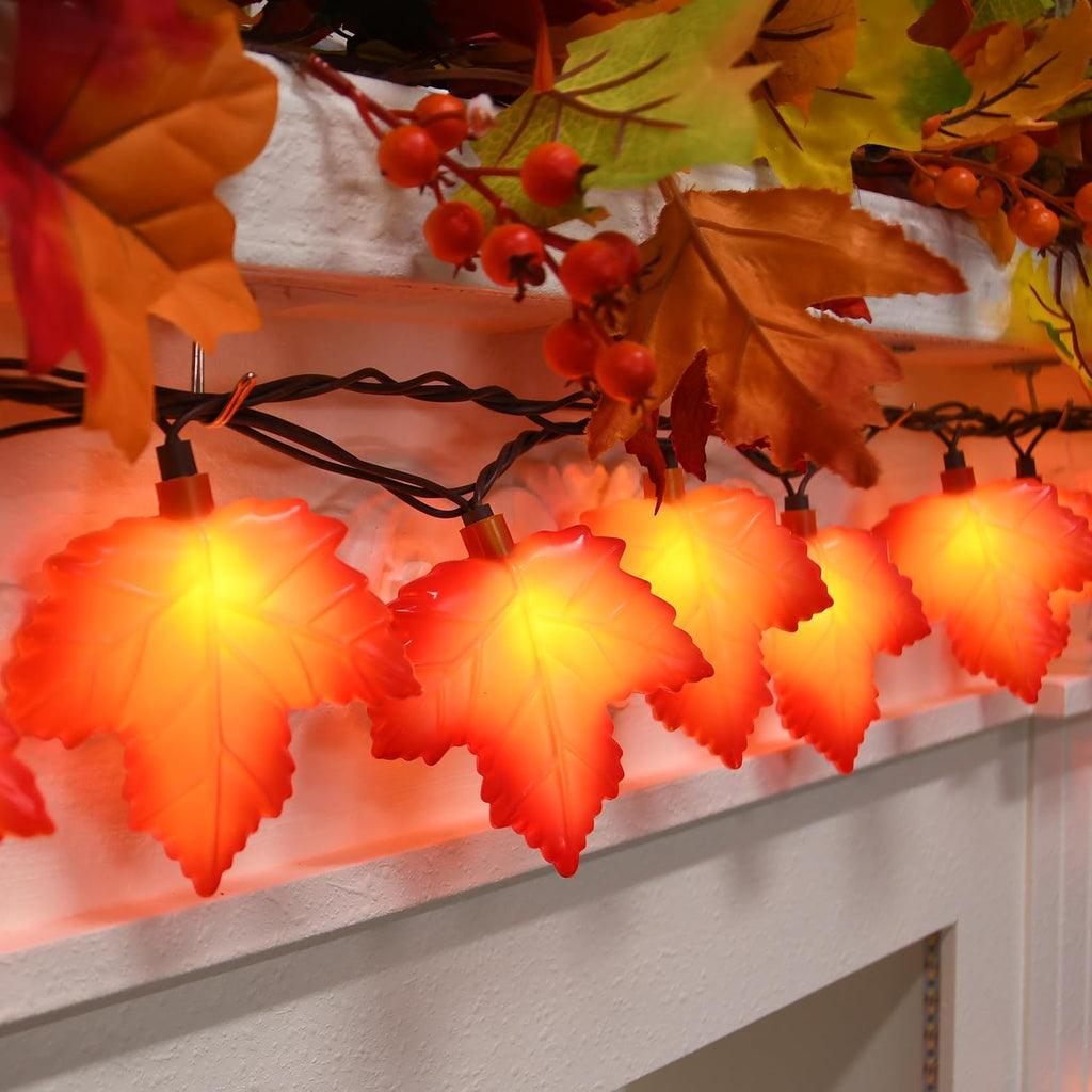 Fall Decor Maple Leaf String Lights, 8.5Ft Fall String Lights Plug In with 10 LED Orange Leaves Lights, Thanksgiving Lights Indoor Outdoor for Autumn Home Fireplace Harvest Thanksgiving Decorations