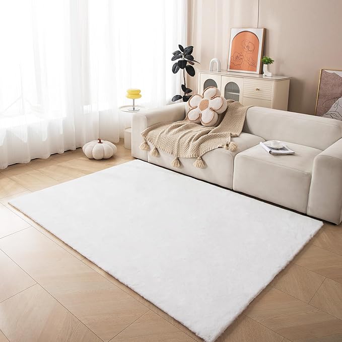 ThreadGlobe Fluffy Faux Rabbit Fur Rug 5'x7', Cloud-Soft Rugs by Unknown