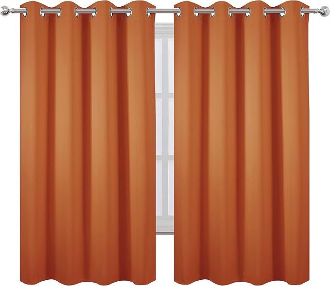 LEMOMO Orange Blackout Curtains 66 x 63 Inch Length/Set of 2 Curtain - Image 2